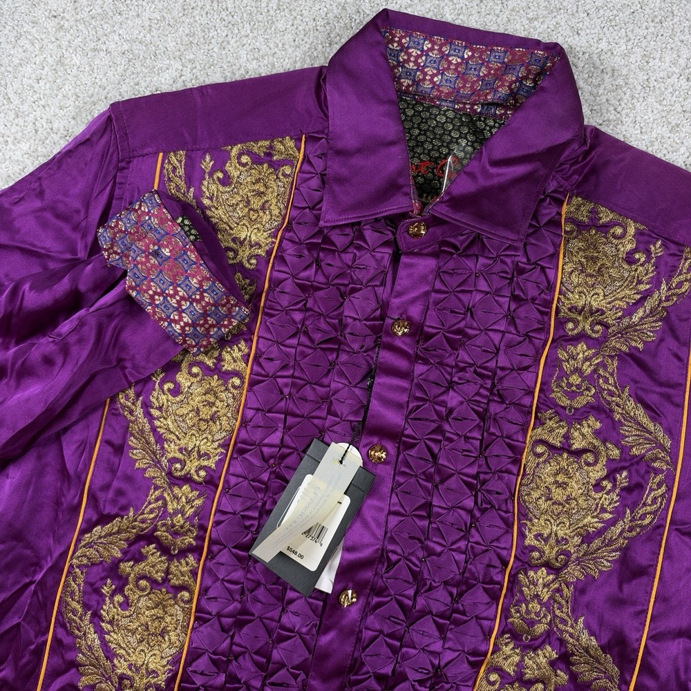 NEW Robert Graham Limited Edition 100% Silk Purple Reign Button Down Shirt L